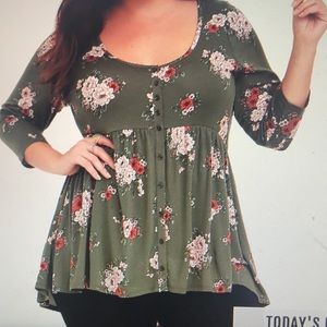 NWT Torrid Super Soft Olive Floral Babydoll Shirt